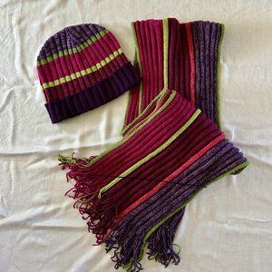 Charter Club Purple/Pink Multicolor Striped Hat and Scarf Set